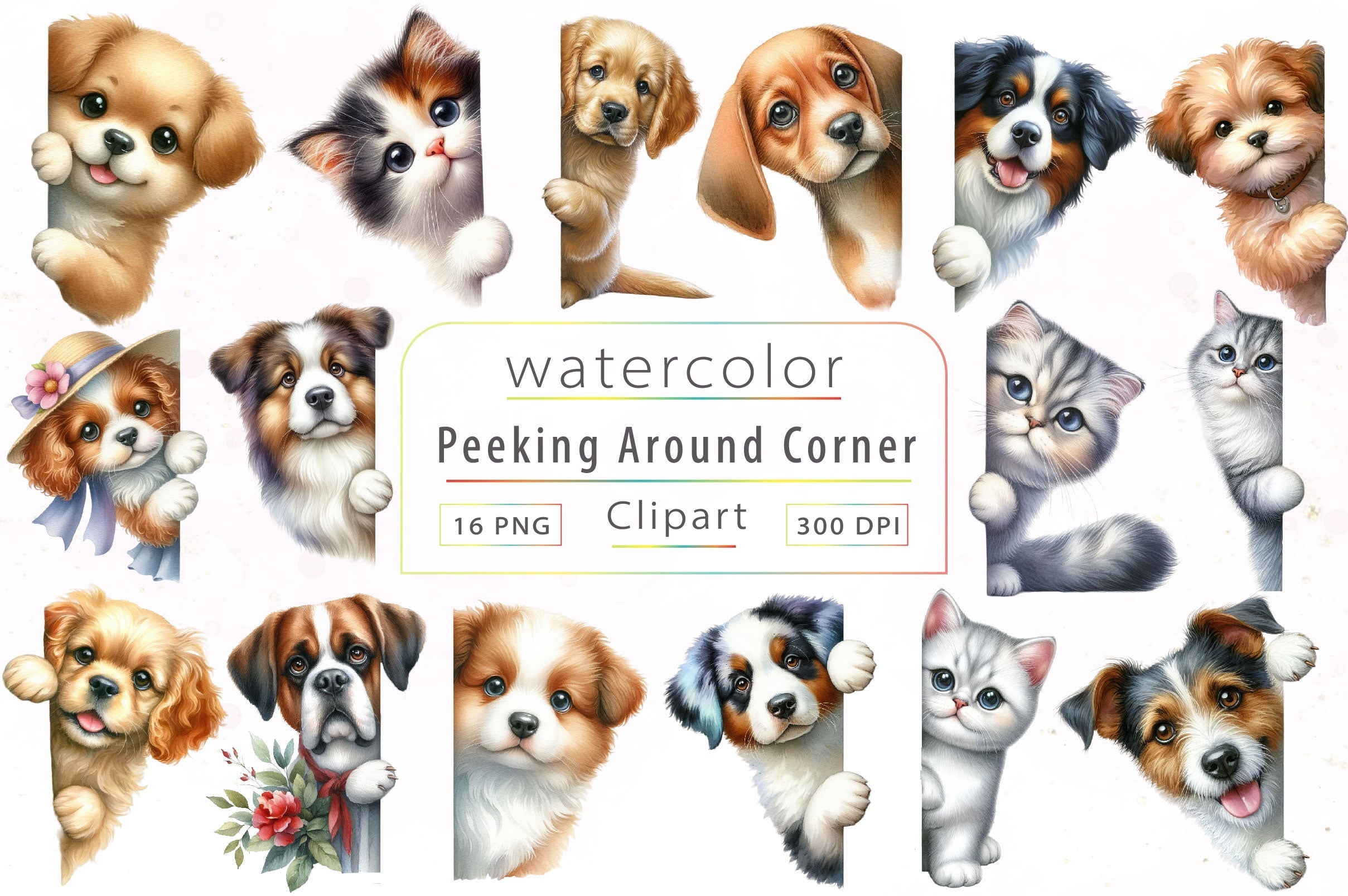 Animals Peeking Around Corner Clipart Bundle 3