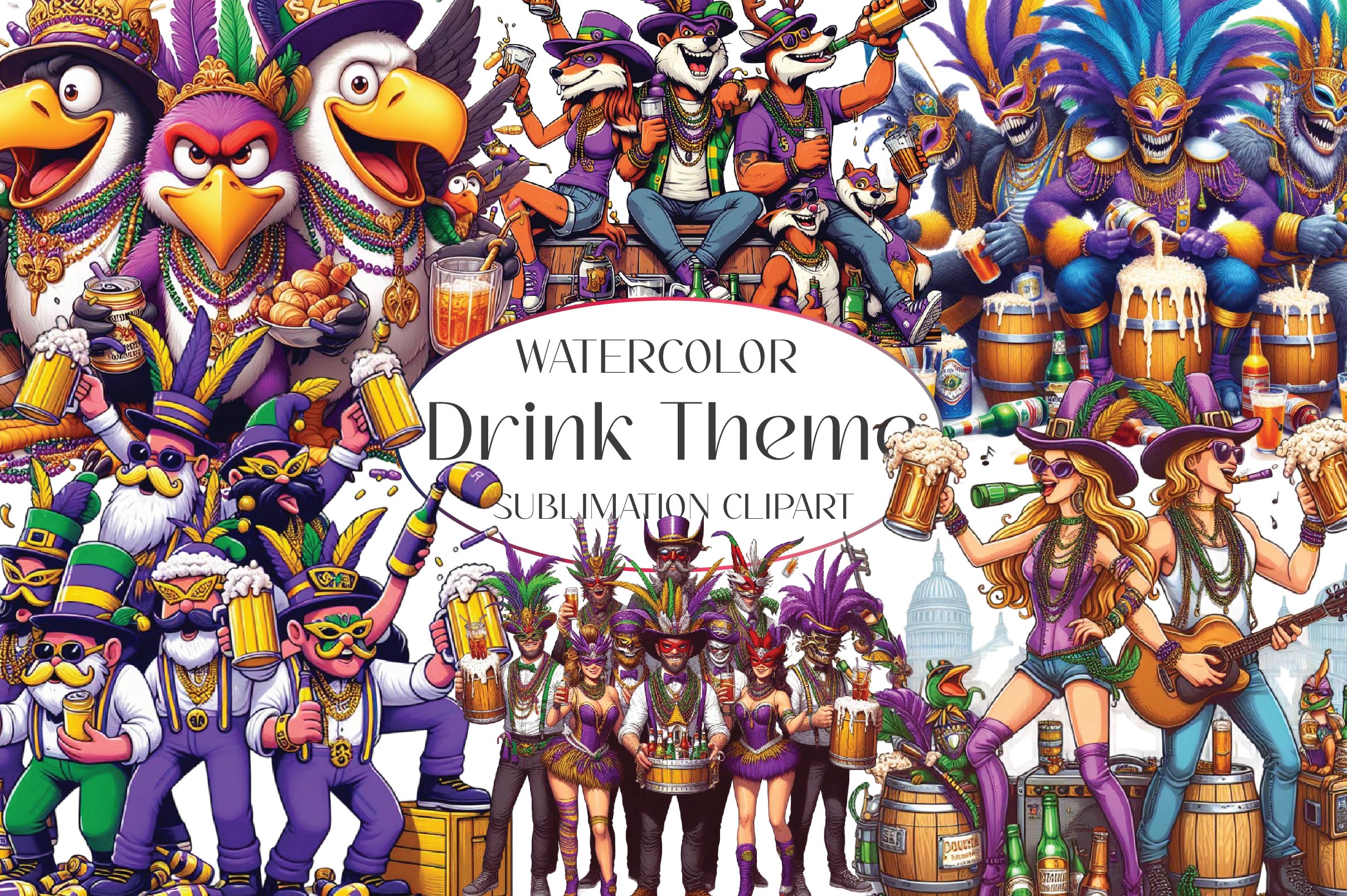 Mardi Gras Drink Theme Clipart Bundle