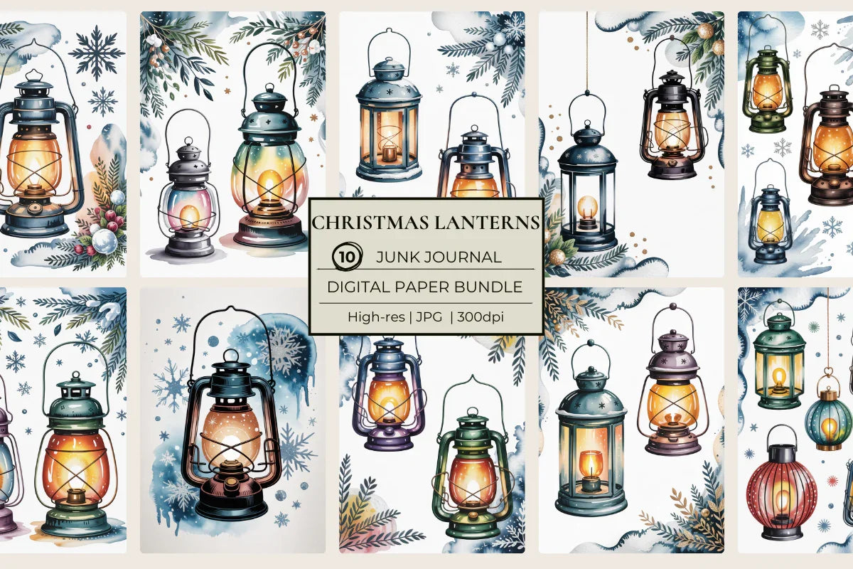 Christmas Lanterns Junk Journal Papers - CraftNest - Digital Crafting and Art