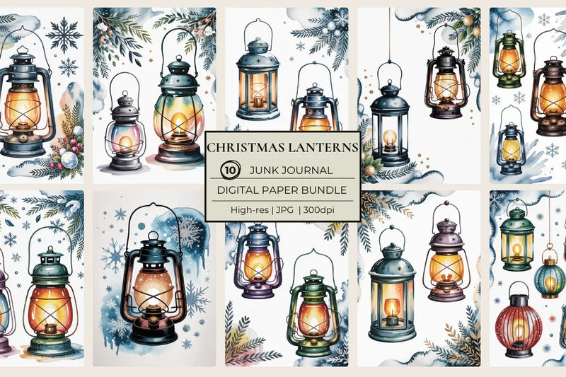 Christmas Lanterns Junk Journal Papers - CraftNest - Digital Crafting and Art