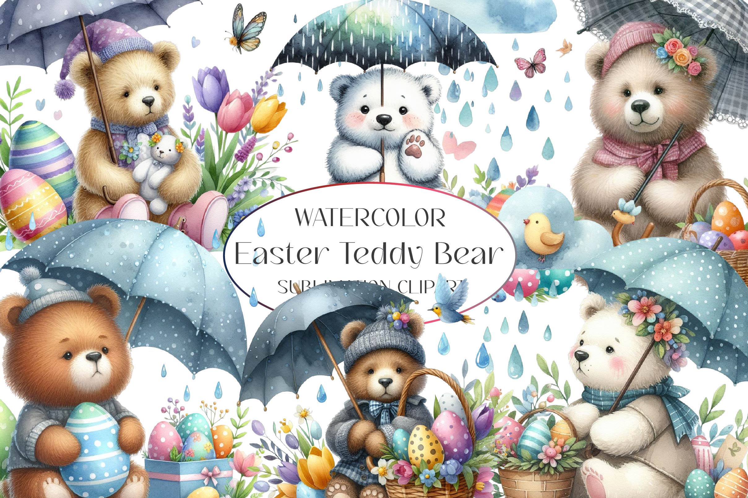 Easter Teddy Bear Clipart Bundle 1