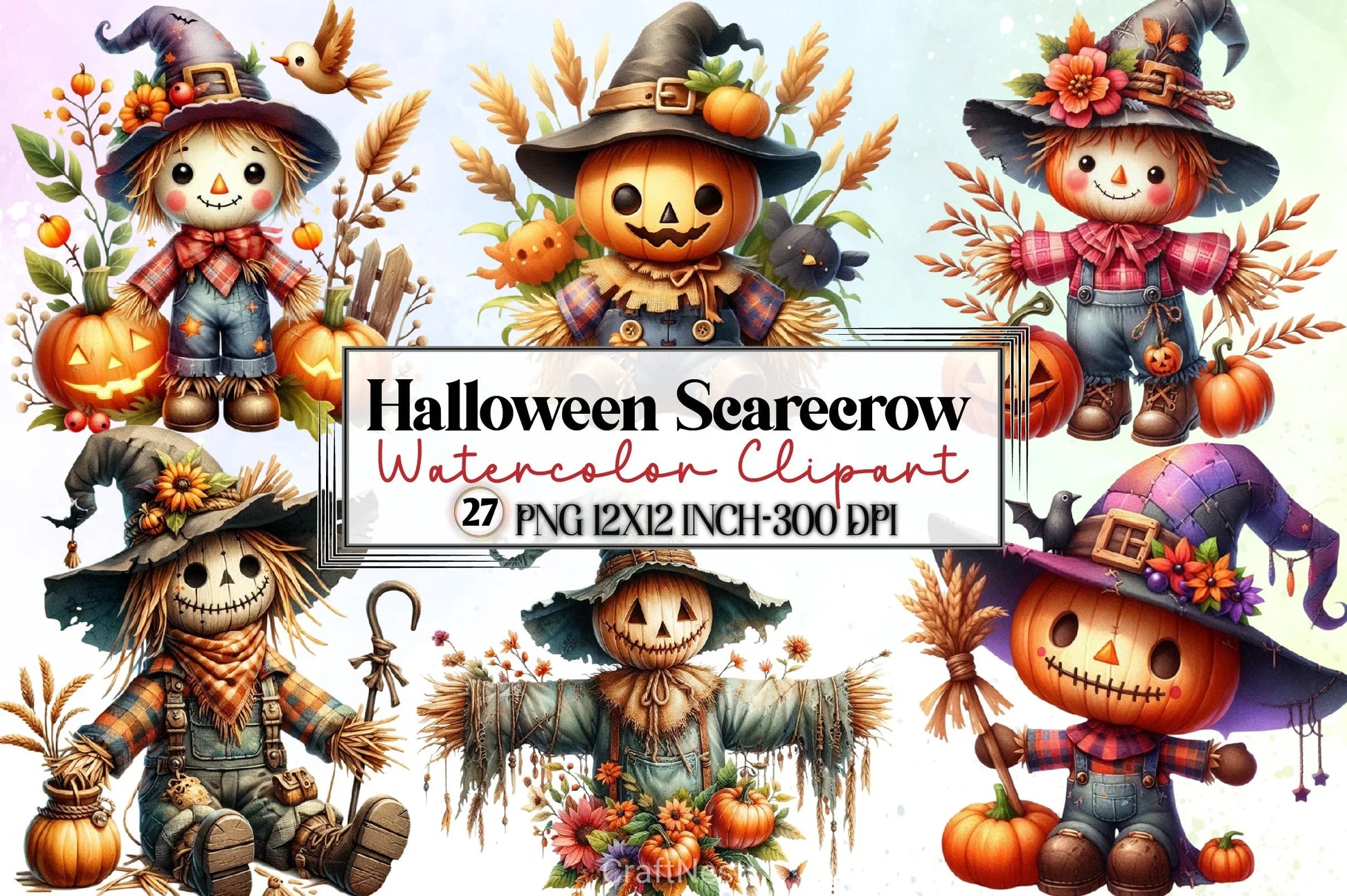 Halloween Scarecrow Clipart Bundle - CraftNest - Digital Crafting and Art