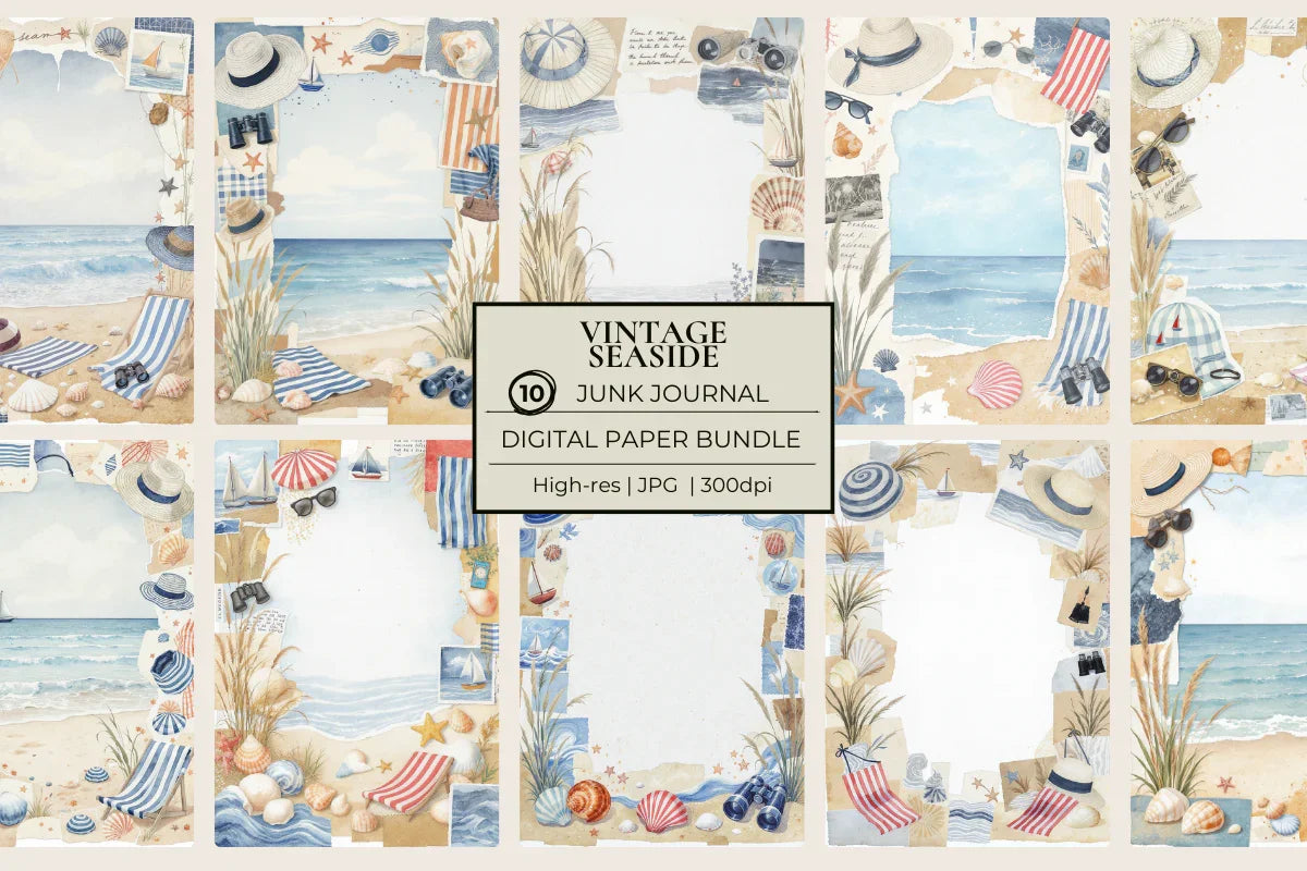 Vintage Seaside Junk Journal Papers - CraftNest - Digital Crafting and Art