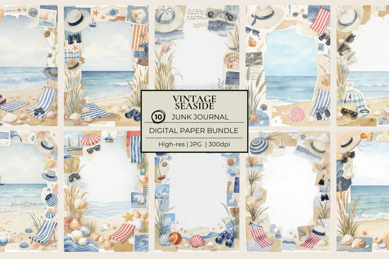 Vintage Seaside Junk Journal Papers - CraftNest - Digital Crafting and Art