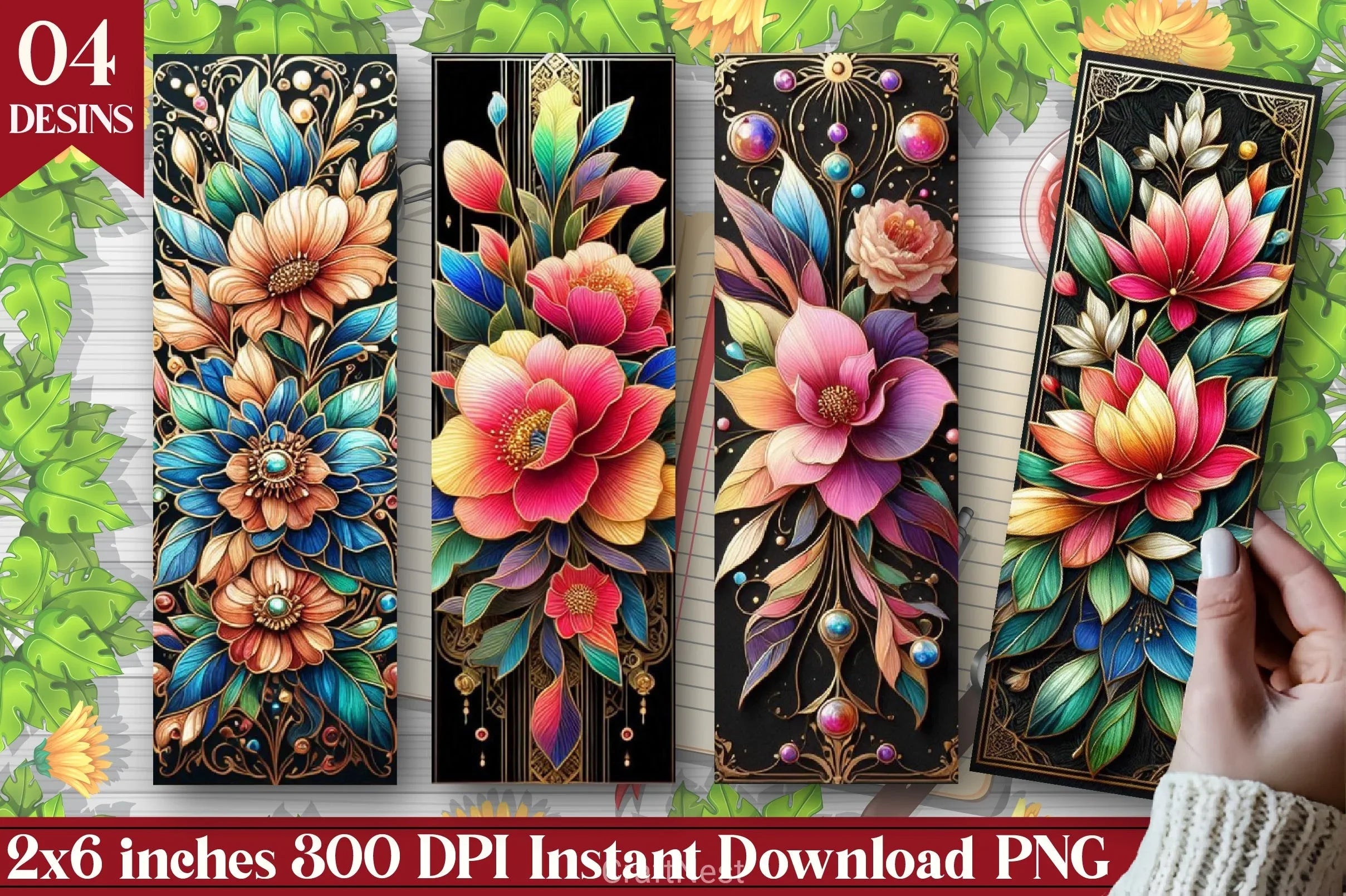 Glass Floral Bookmark Journal - CraftNest - Digital Crafting and Art
