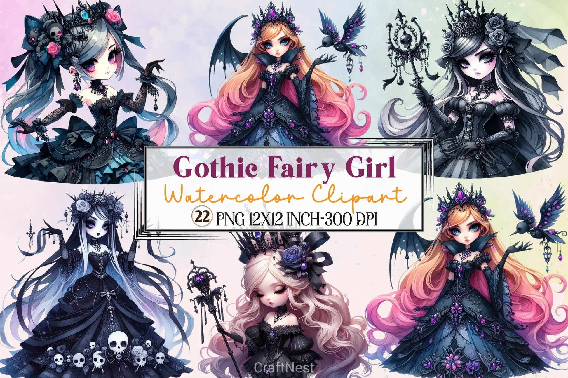 Gothic Fairy Girl Clipart Bundle - CraftNest - Digital Crafting and Art