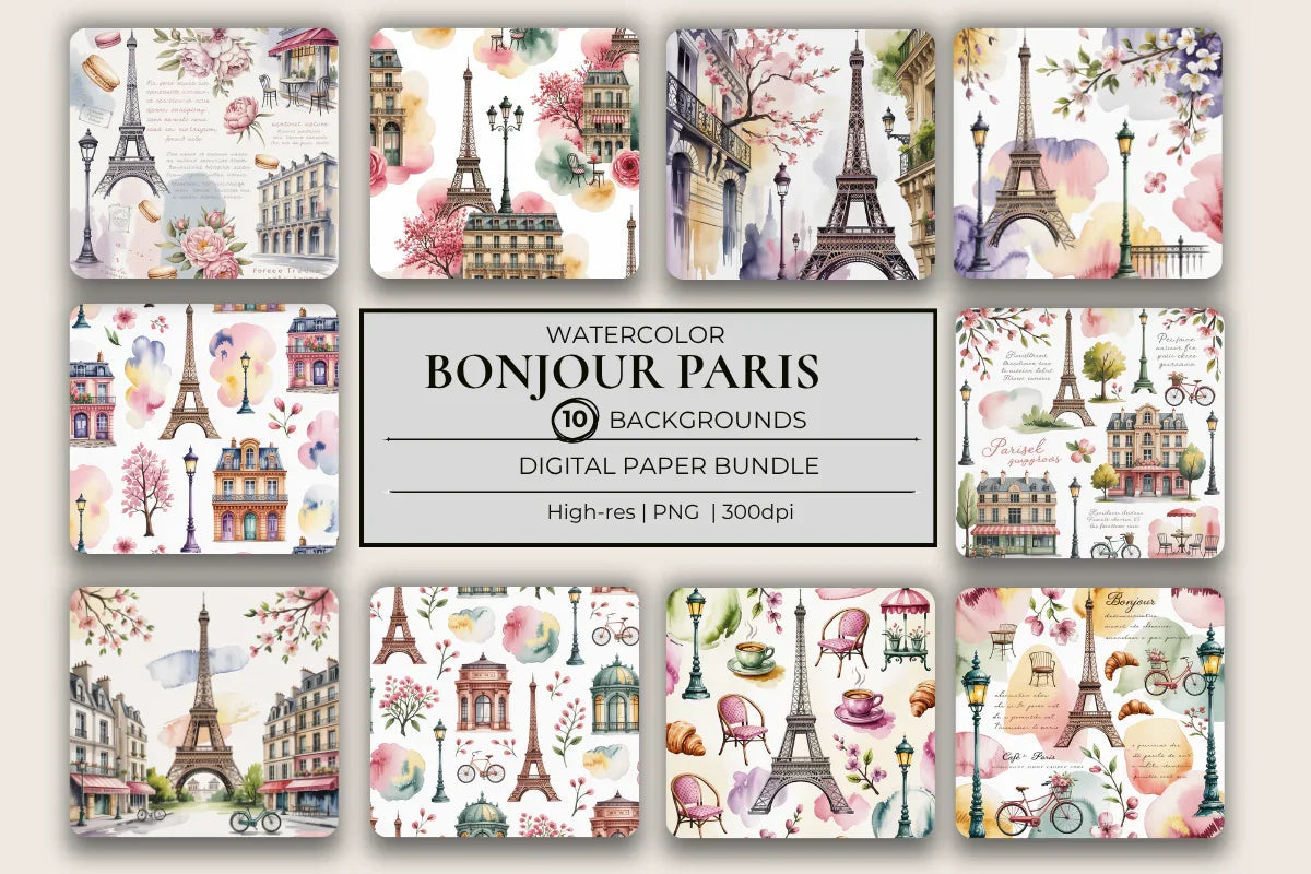 Bonjour Paris Background Papers - CraftNest - Digital Crafting and Art