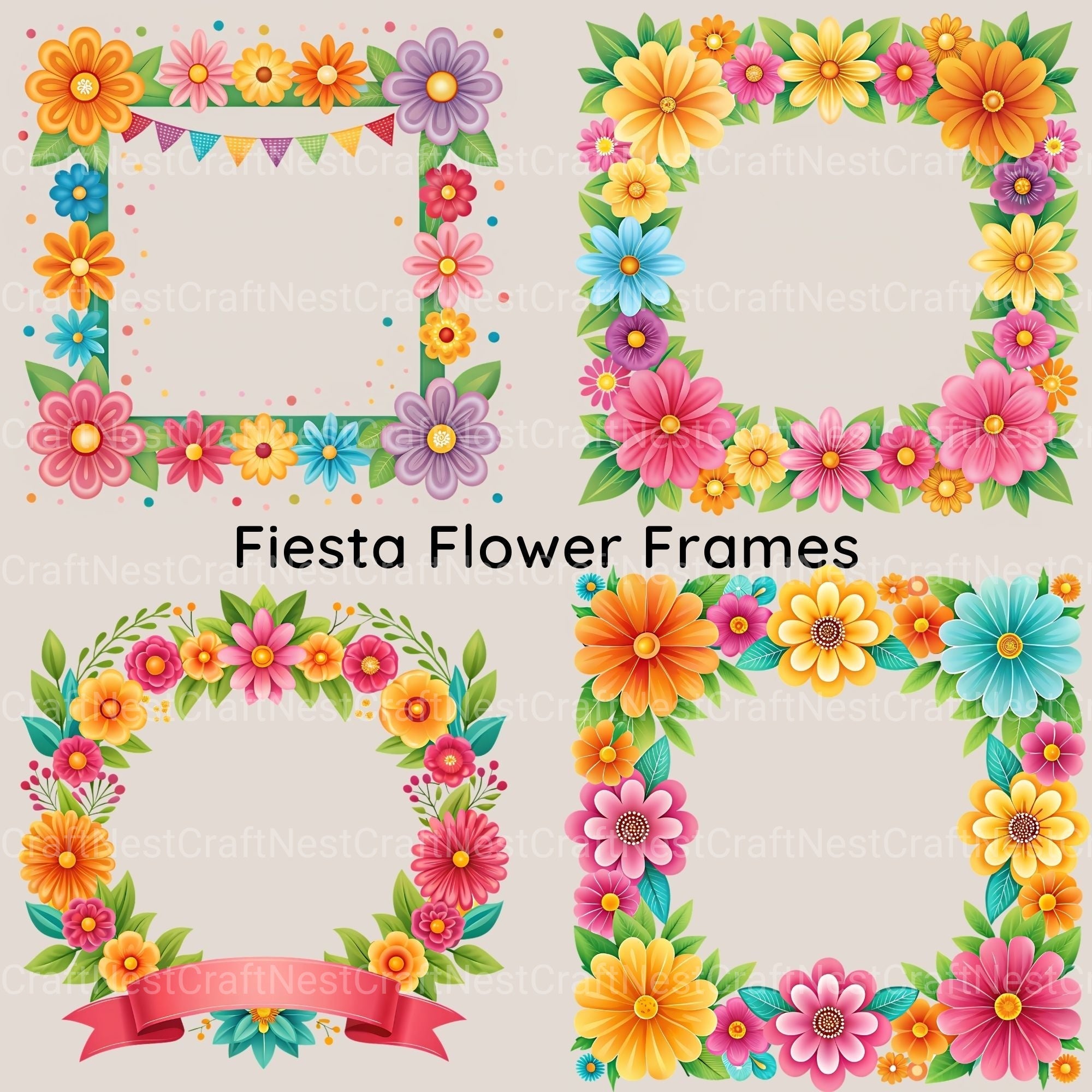 Fiesta Flower Frames Clipart Bundle