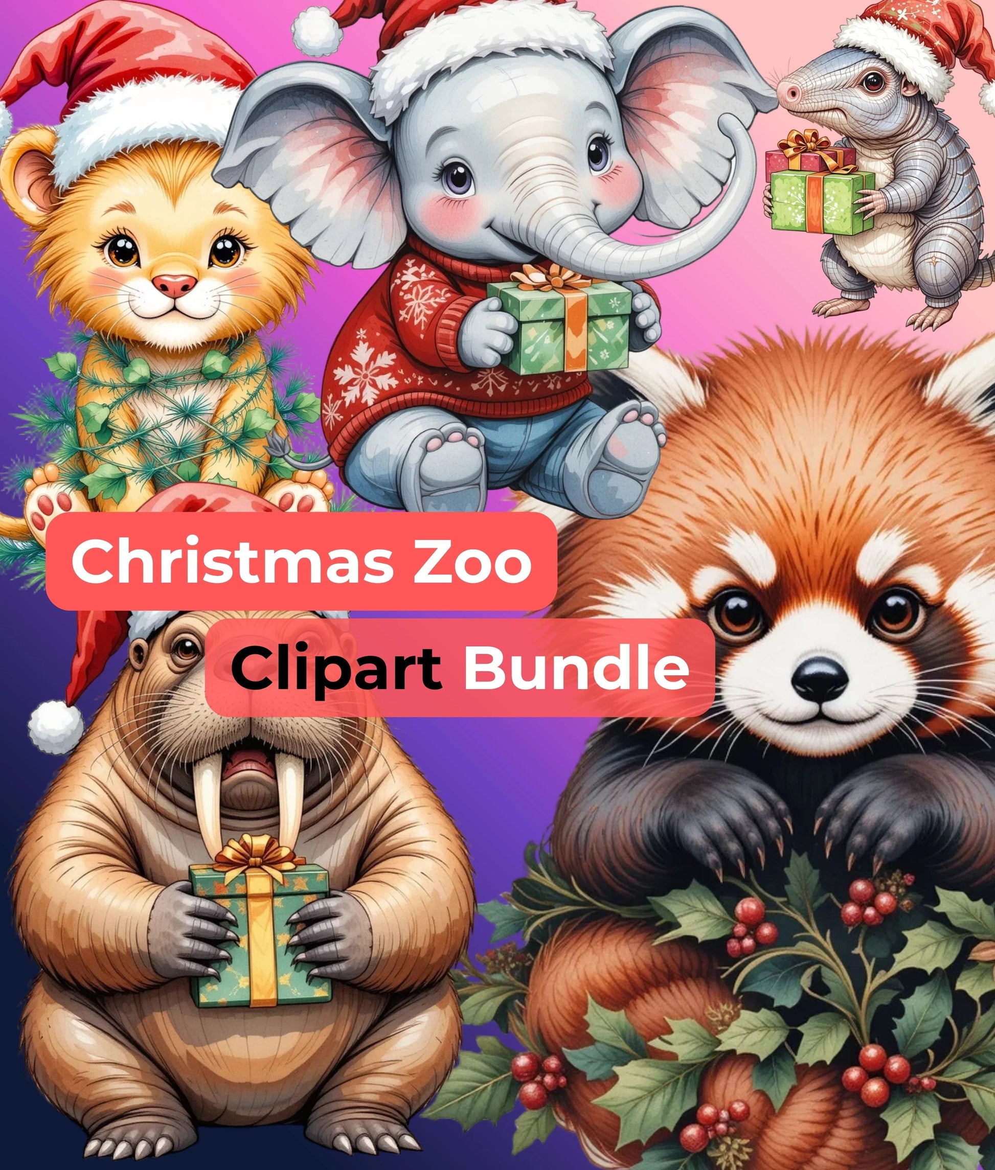 Christmas Zoo Clipart Bundle - CraftNest - Digital Crafting and Art