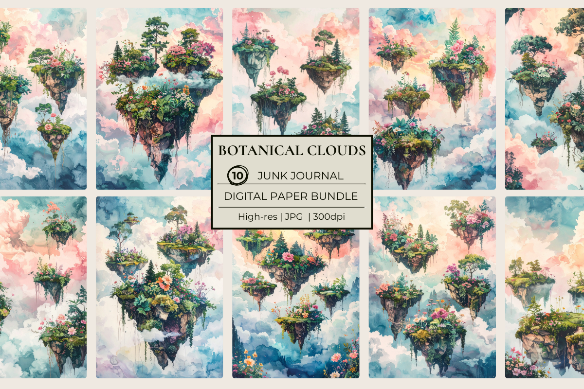Botanical Clouds Junk Journal Papers