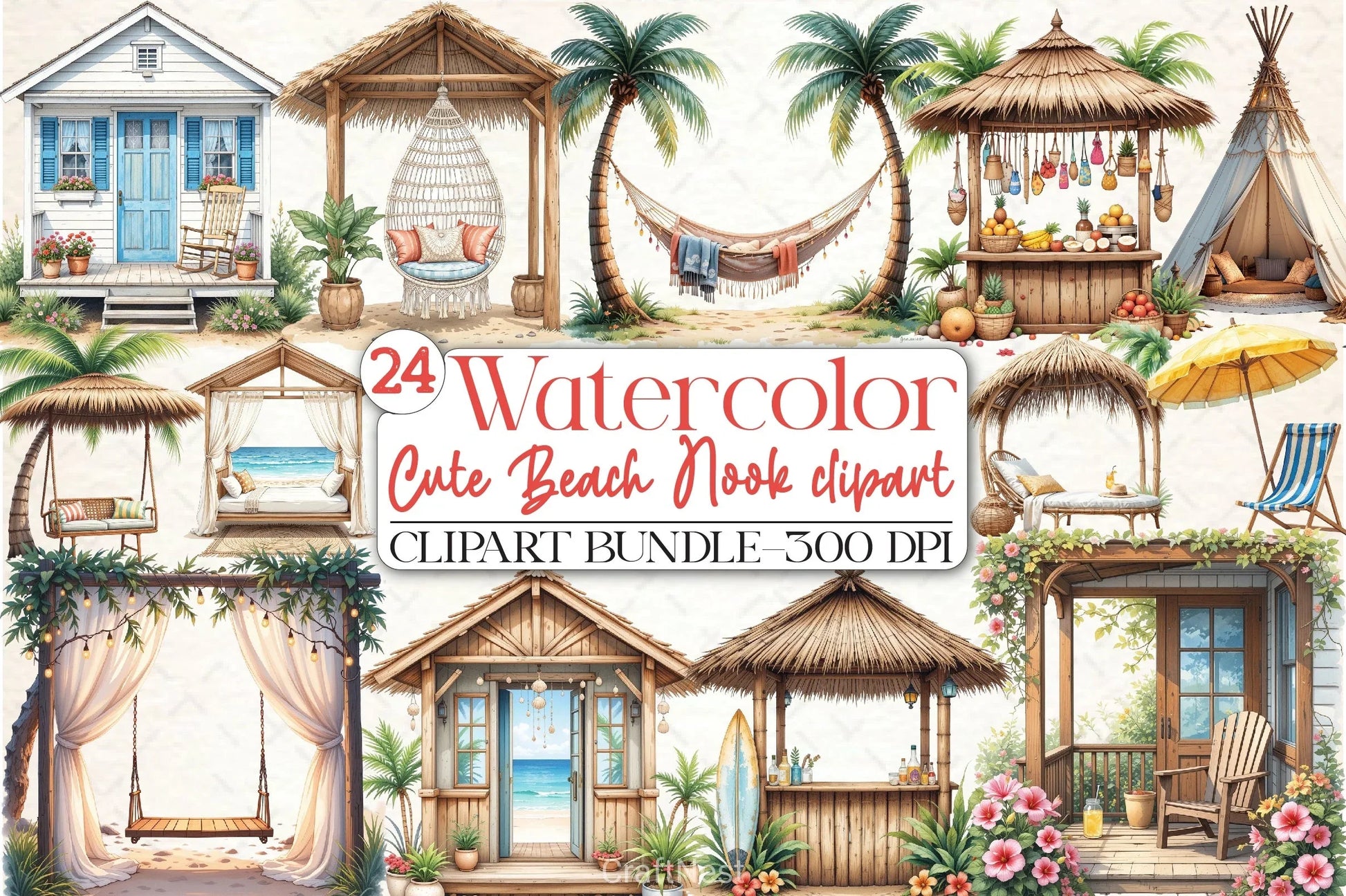 Cute Beach Nook Clipart Bundle - CraftNest - Digital Crafting and Art