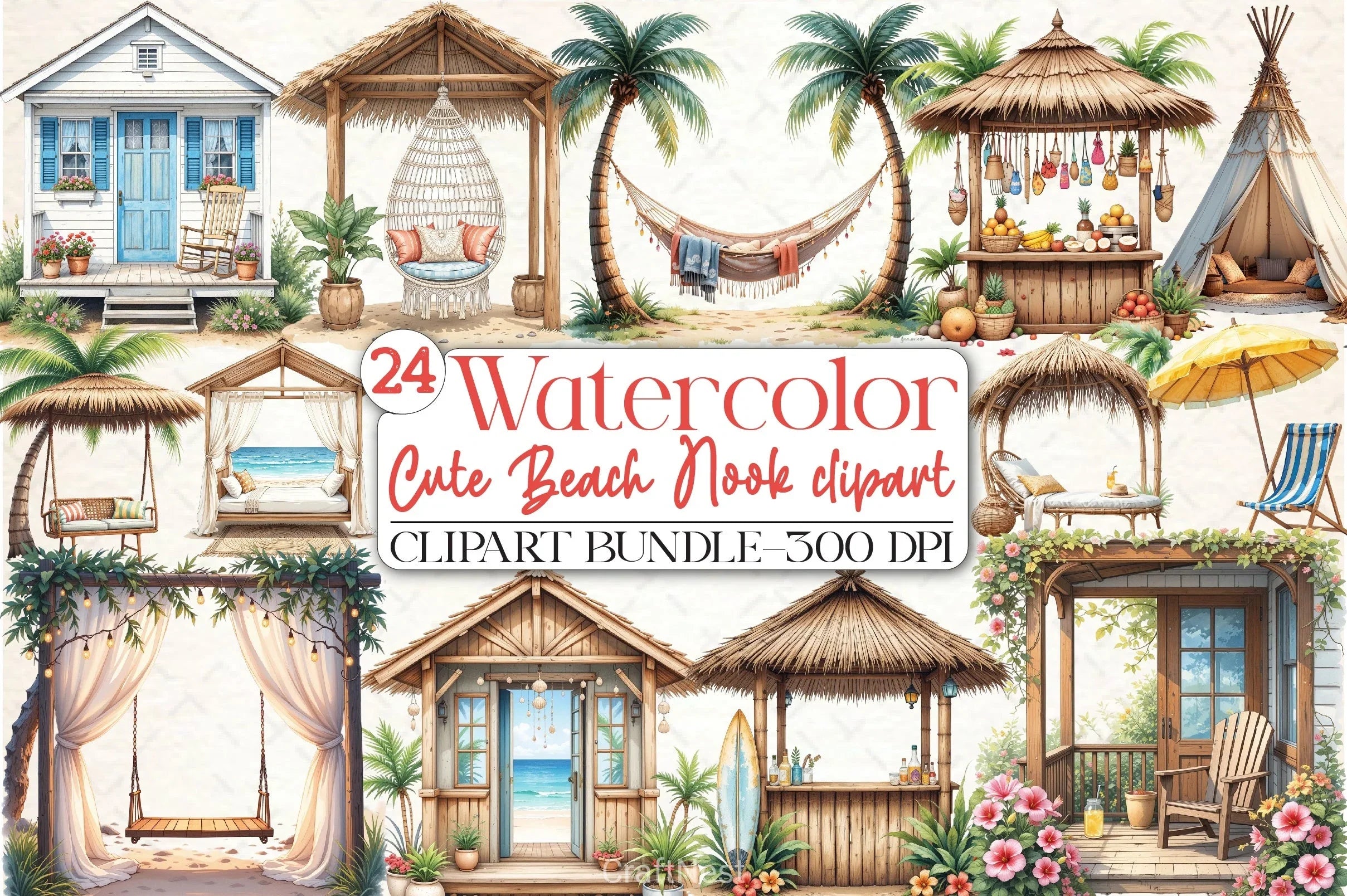 Cute Beach Nook Clipart Bundle - CraftNest - Digital Crafting and Art