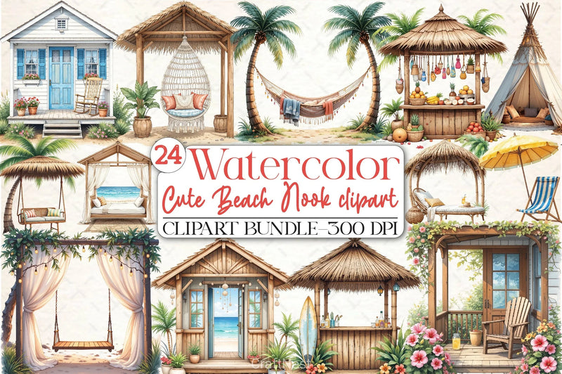 Cute Beach Nook Clipart Bundle - CraftNest - Digital Crafting and Art