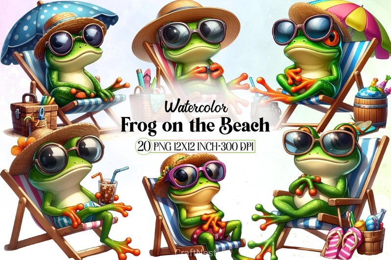 Cute Frog Beach Clipart Bundle - CraftNest - Digital Crafting and Art