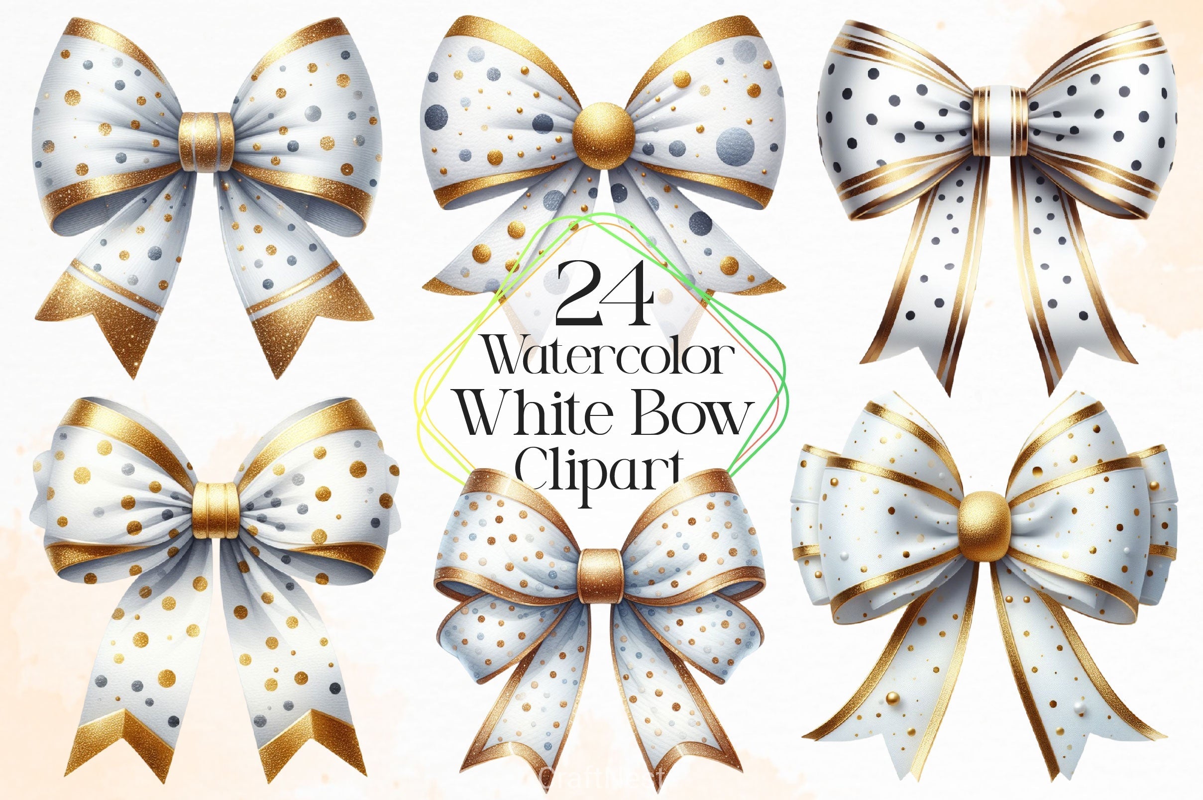 White Bow Clipart Bundle