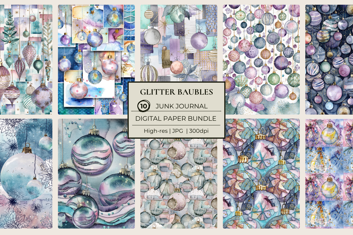 Glitter Baubles Junk Journal Papers