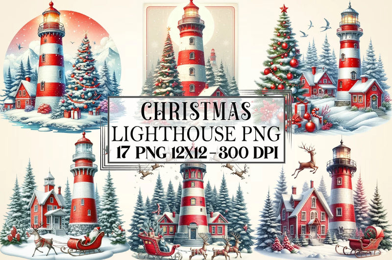 Lighthouse Christmas Clipart Bundle - CraftNest - Digital Crafting and Art