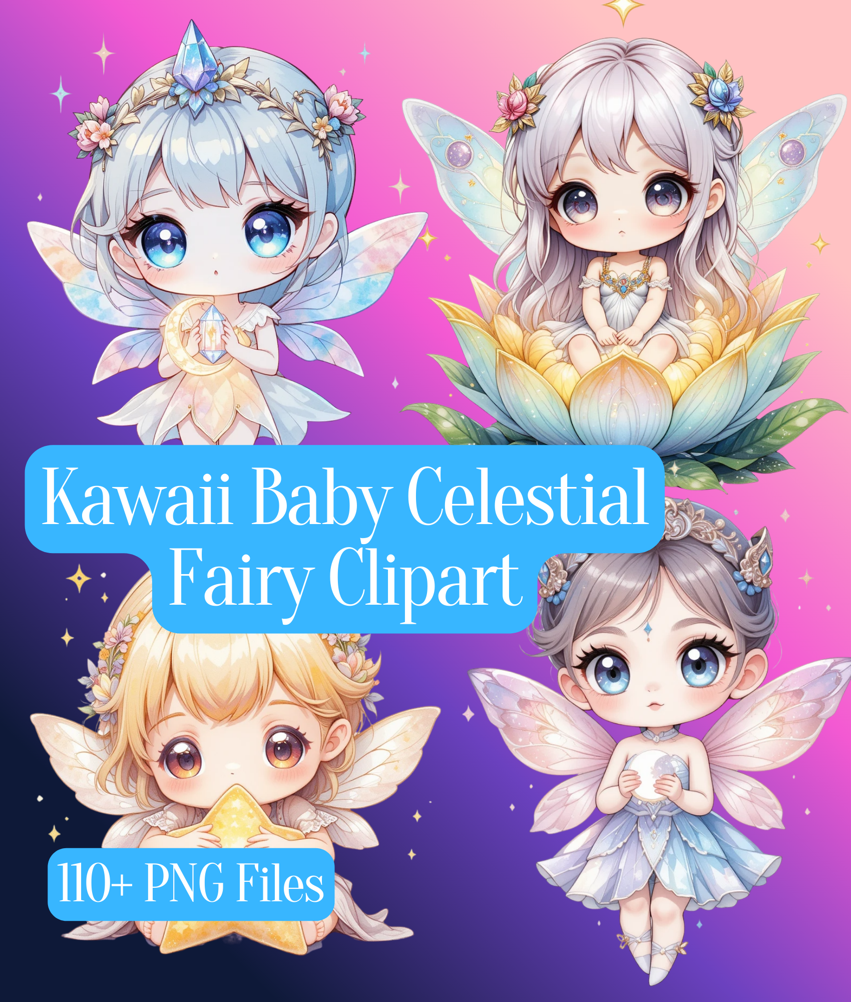 Kawaii Baby Celestial Fairy Clipart Bundle
