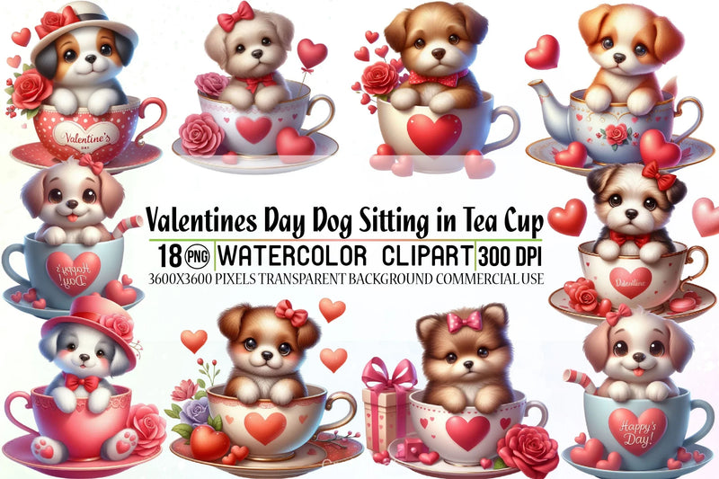 Valentine's Day Dog in Tea Cup Clipart Bundle - CraftNest - Digital Crafting and Art