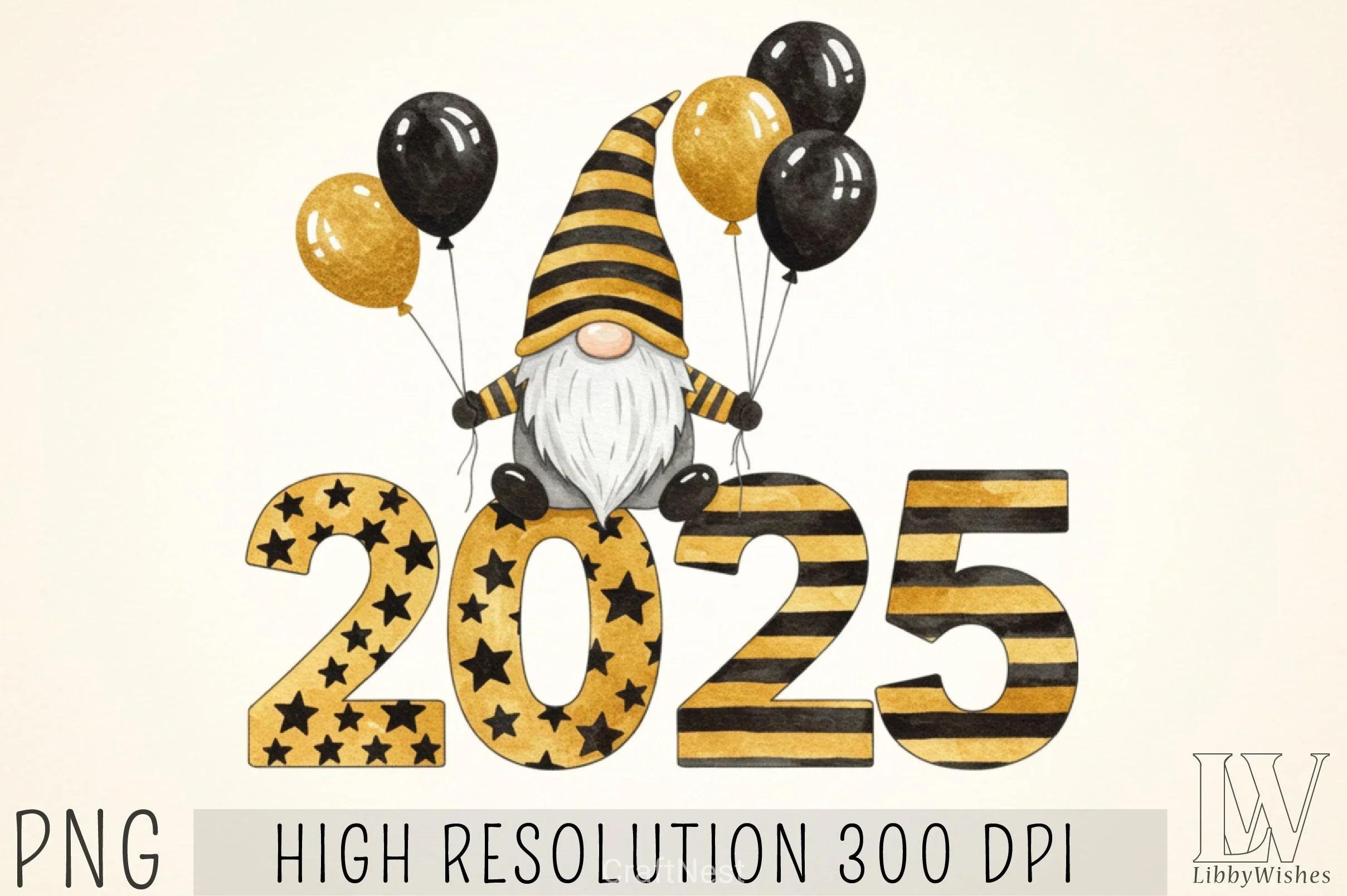 New Year Gnomes 2025 Clipart Bundle 3 - CraftNest - Digital Crafting and Art