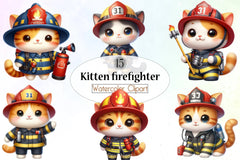 Kitten Firefighter Clipart Bundle - CraftNest - Digital Crafting and Art