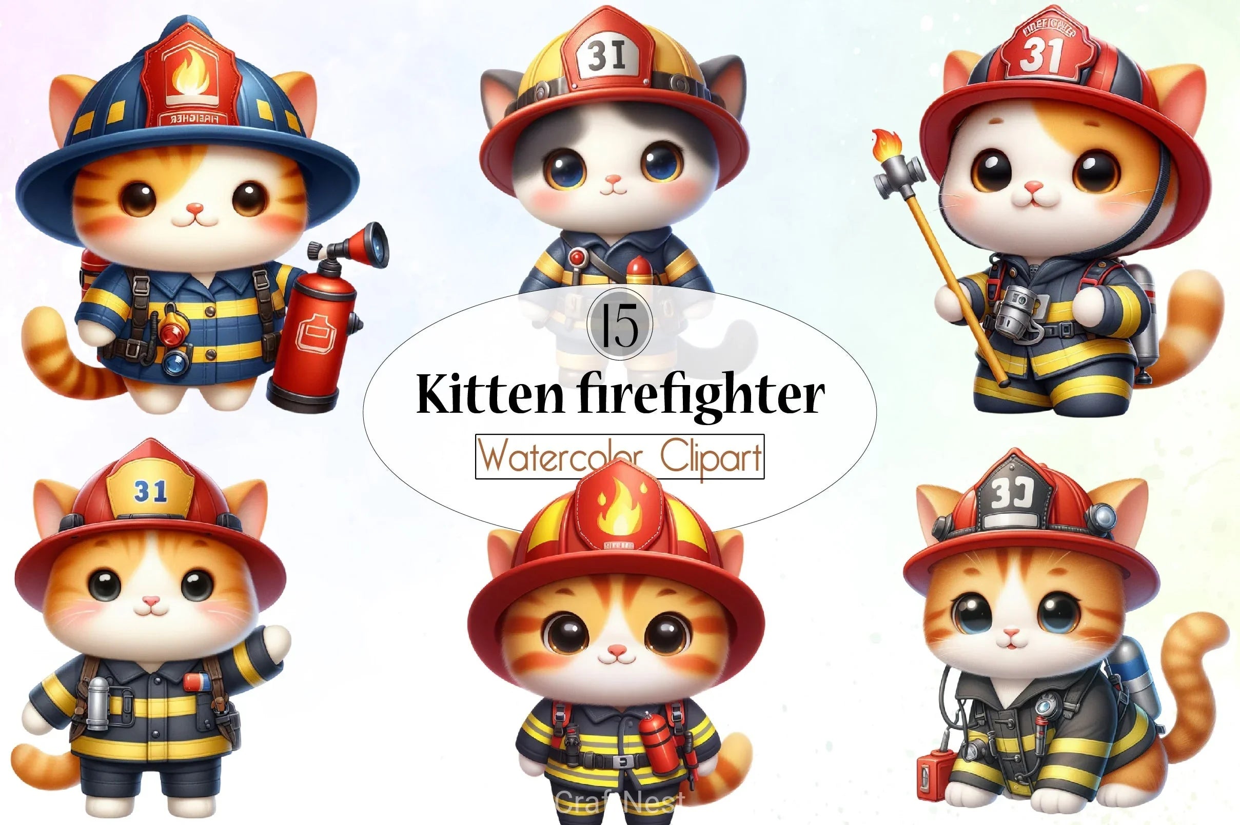 Kitten Firefighter Clipart Bundle - CraftNest - Digital Crafting and Art