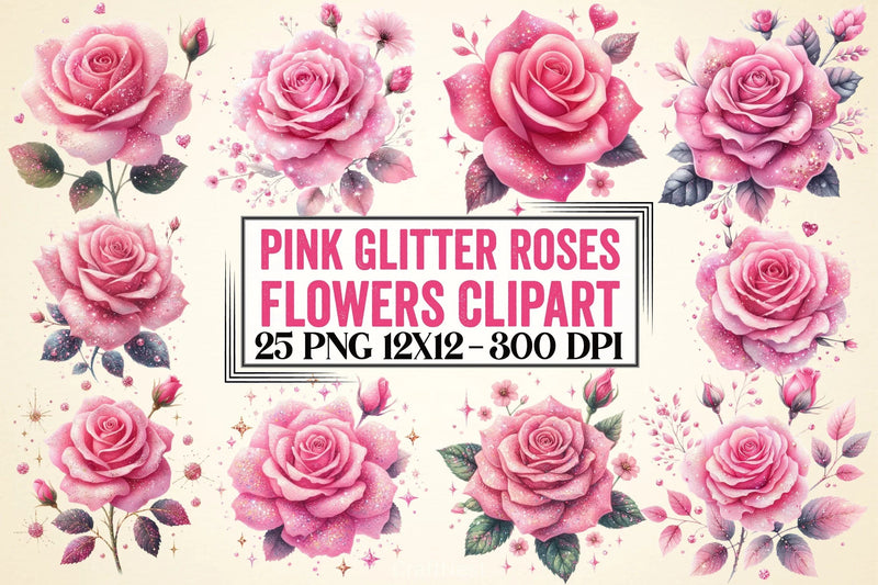 Pink Glitter Roses Clipart Bundle - CraftNest - Digital Crafting and Art