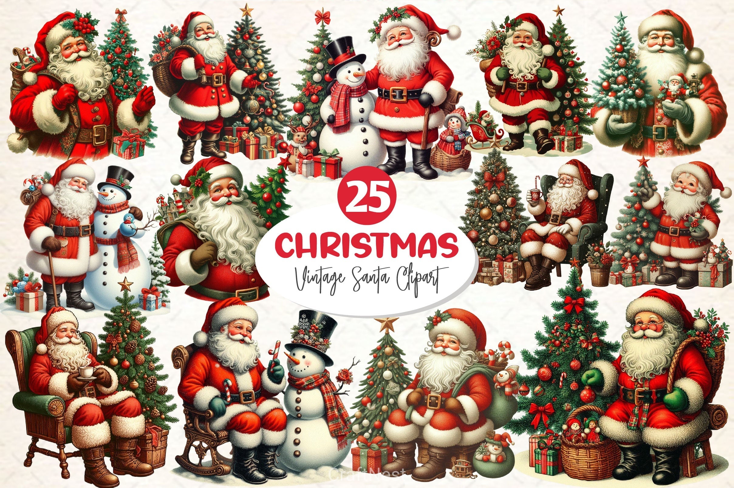 Vintage Christmas Santa Clipart Bundle 4