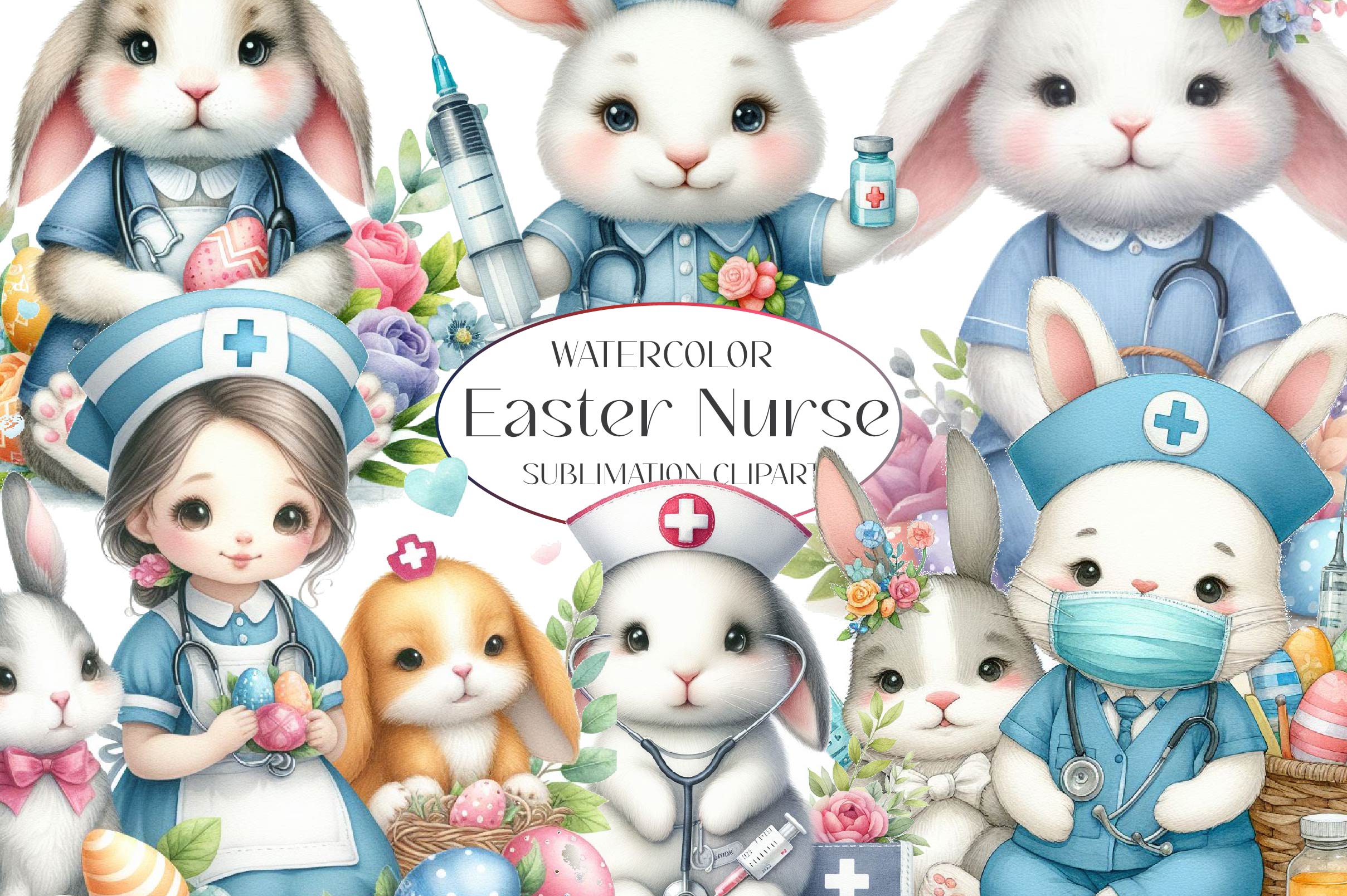 Easter Nurse Animals Clipart Bundle