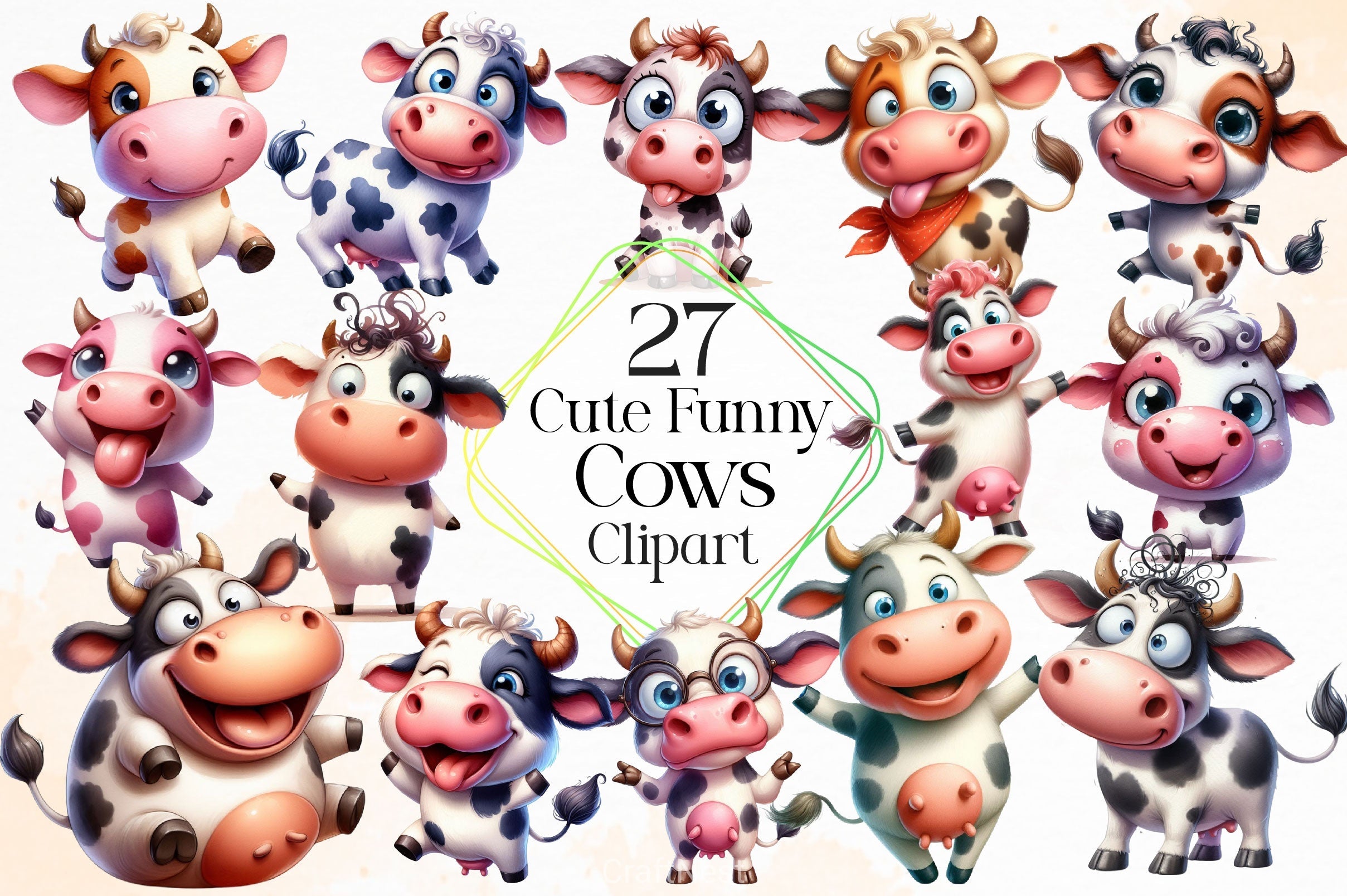 Funny Cute Cow Clipart Bundle 4