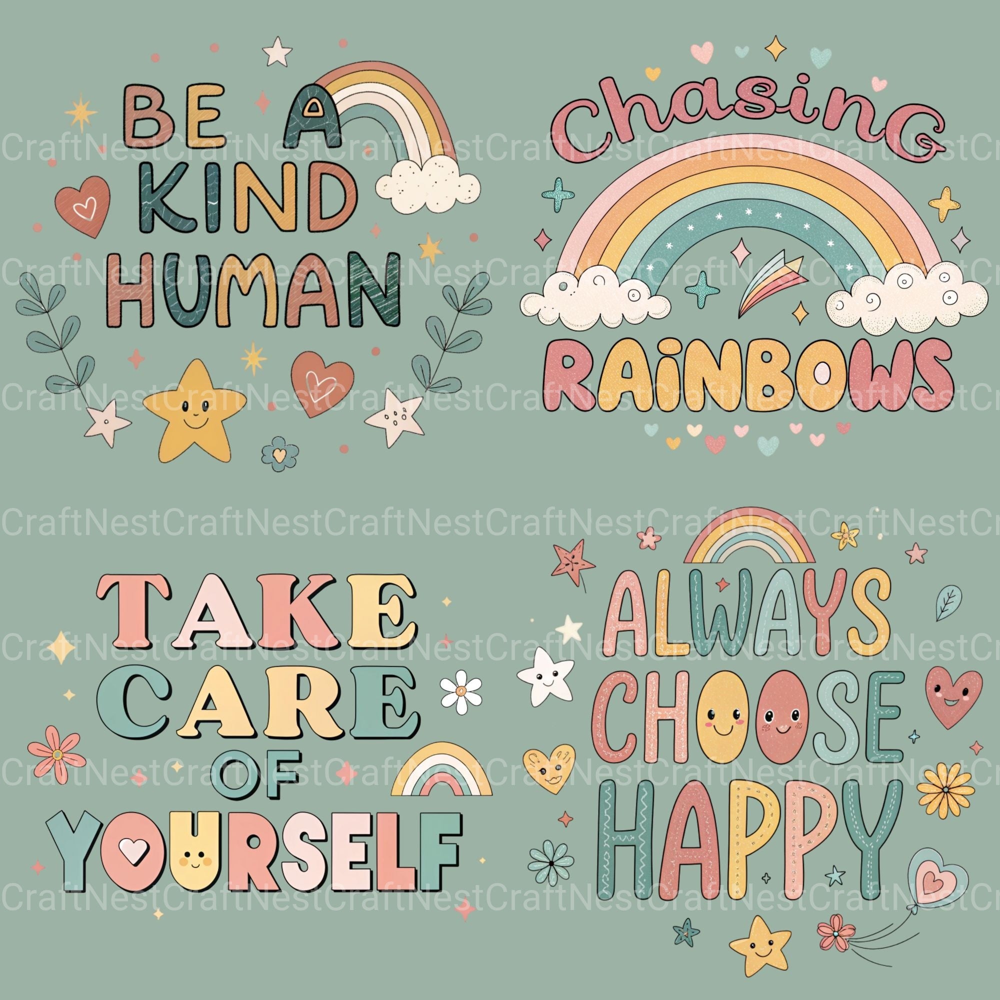 Retro Positive Words 2 Clipart Bundle