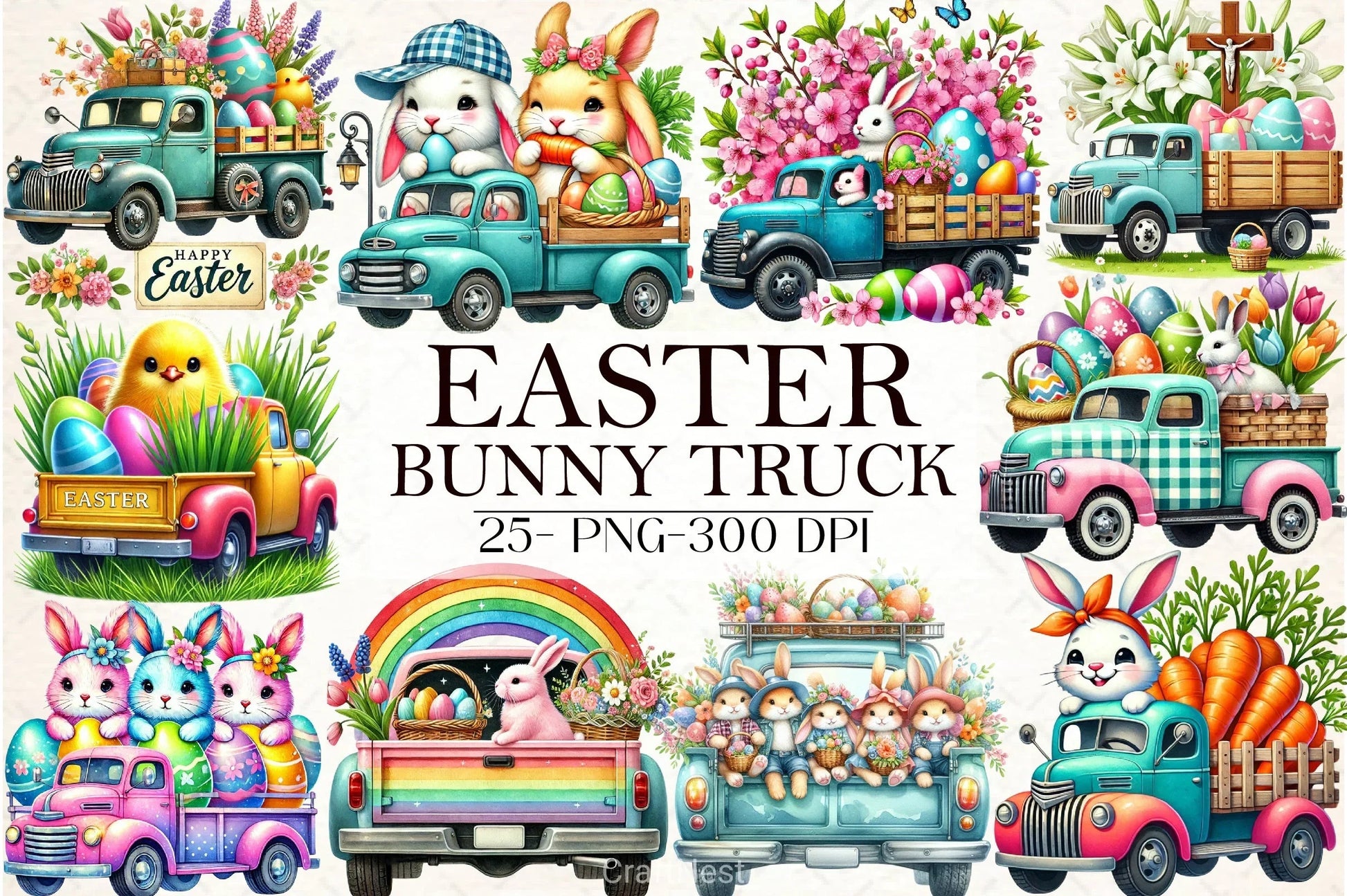 Easter Bunny Truck Clipart Bundle 3 - CraftNest - Digital Crafting and Art