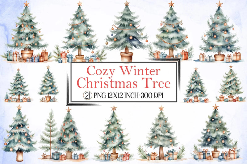 Cozy Winter Christmas Tree Clipart - CraftNest - Digital Crafting and Art