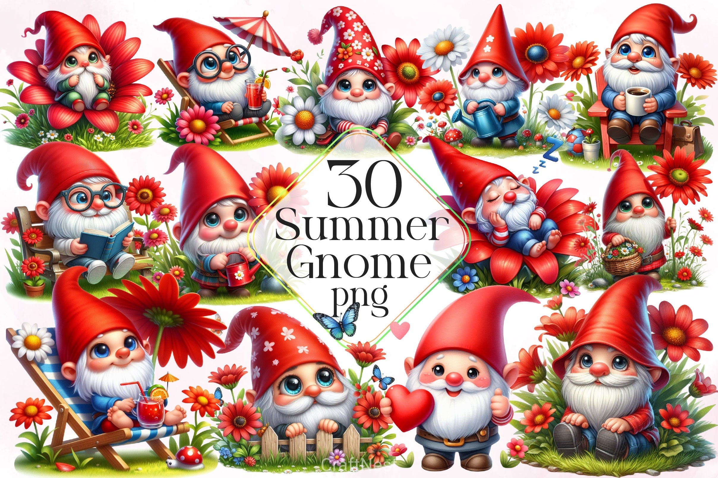 Cute Summer Gnome Clipart Bundle 1