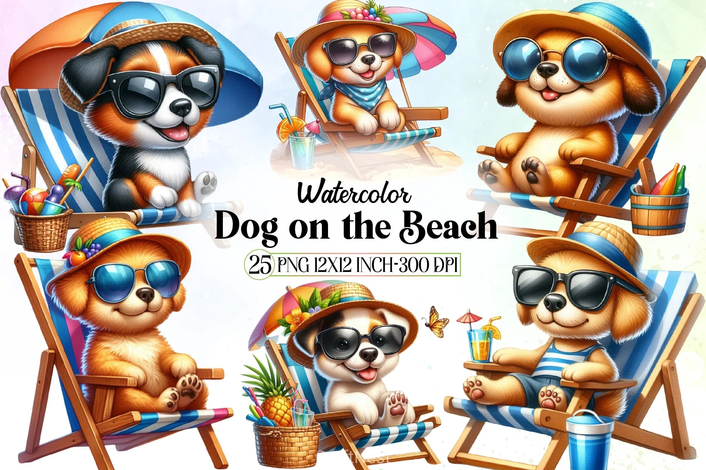Cute Beach Dog Clipart Bundle - CraftNest - Digital Crafting and Art