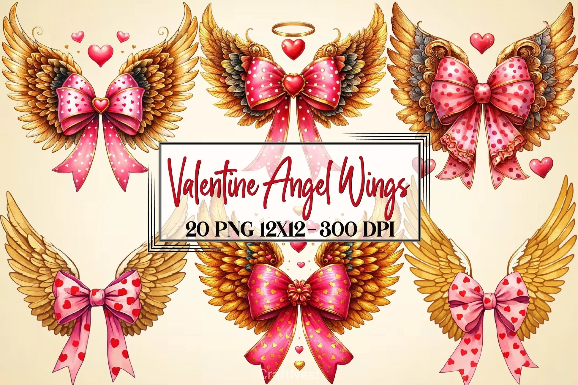 Valentine Angel Wings Clipart Bundle - CraftNest - Digital Crafting and Art
