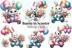 Cute Bunny Scooter Clipart Bundle - CraftNest - Digital Crafting and Art