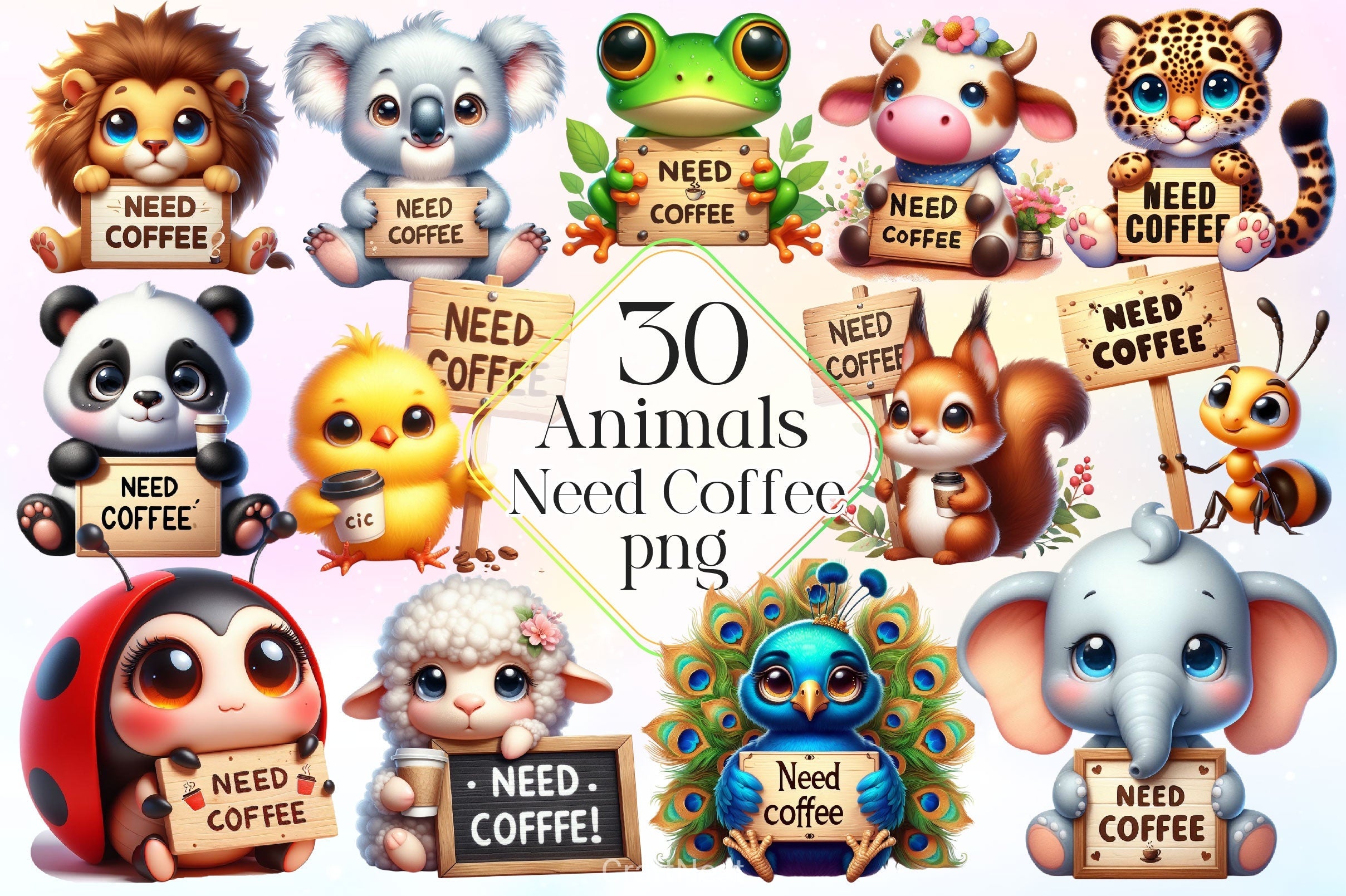 Need Coffee Animals Clipart Bundle