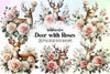 Deer with Roses Clipart Bundle