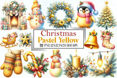 Watercolour Pastel Yellow Christmas Clipart Bundle - CraftNest - Digital Crafting and Art