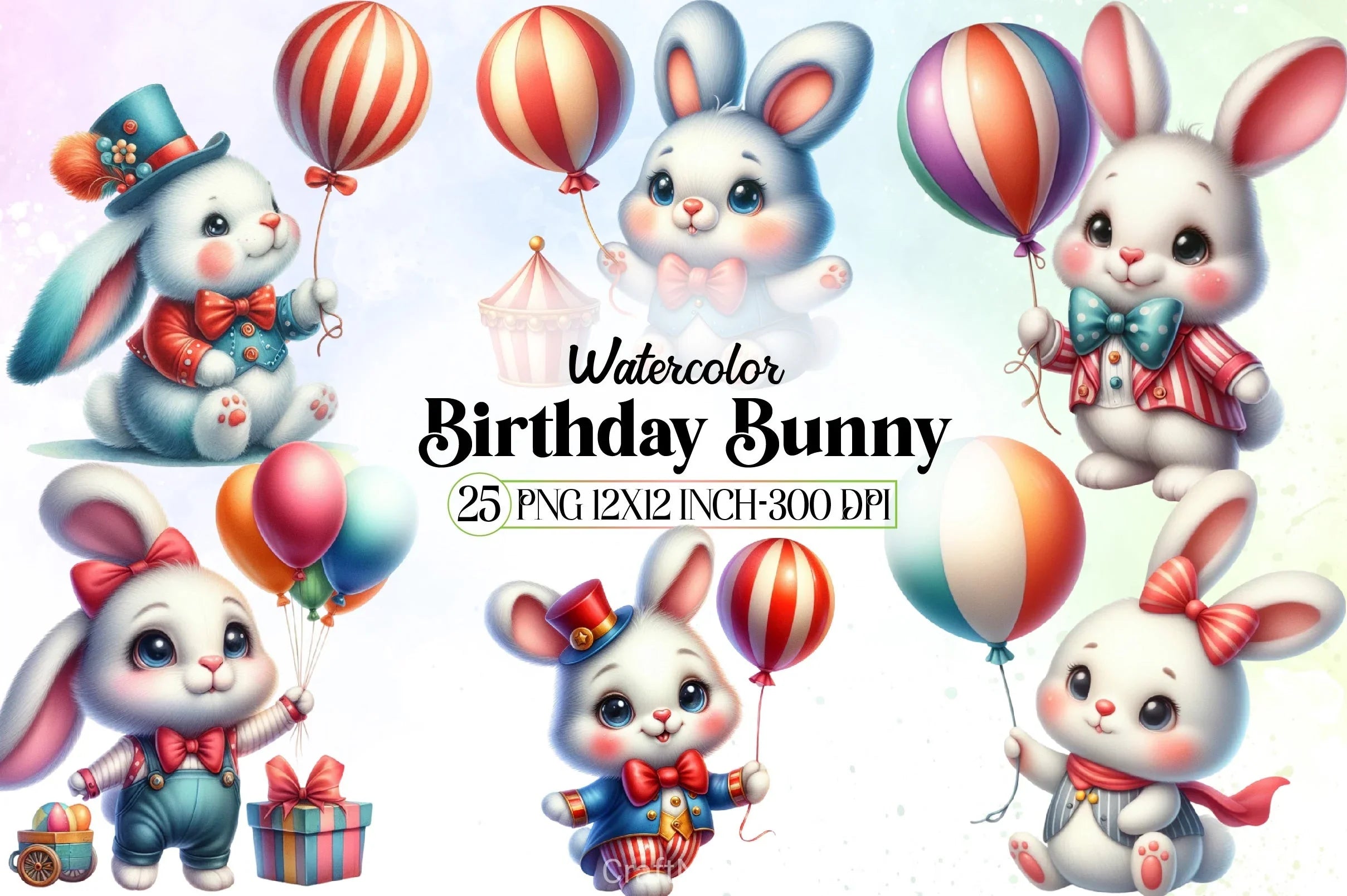 Birthday Bunny Clipart Bundle - CraftNest - Digital Crafting and Art