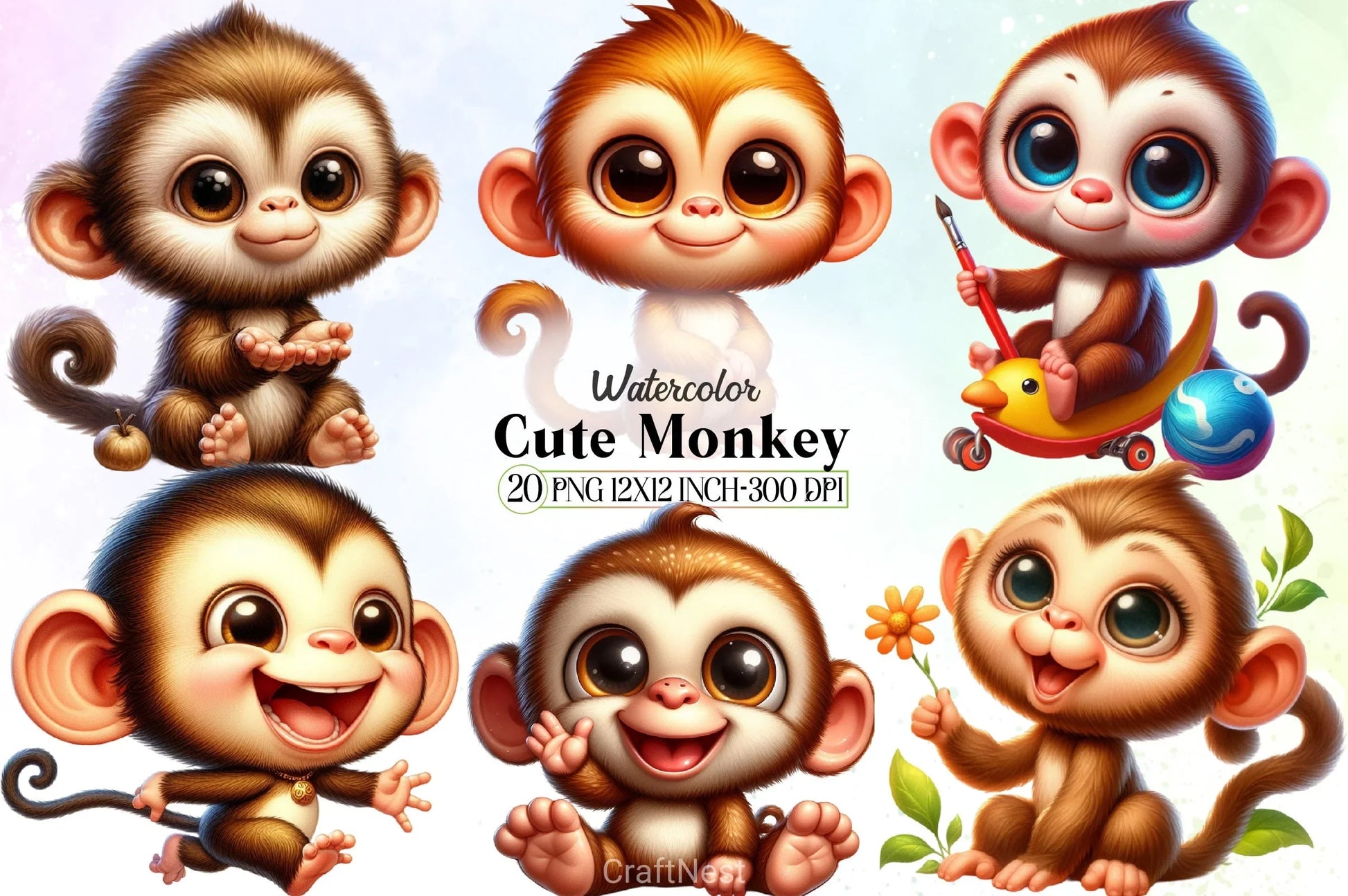 Cute Monkey Clipart Bundle 3 - CraftNest - Digital Crafting and Art