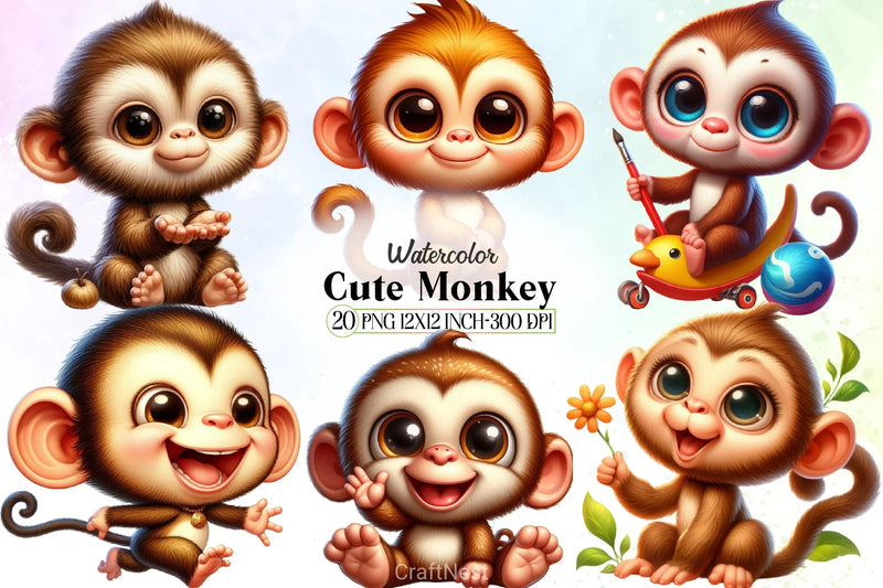 Cute Monkey Clipart Bundle 3 - CraftNest - Digital Crafting and Art