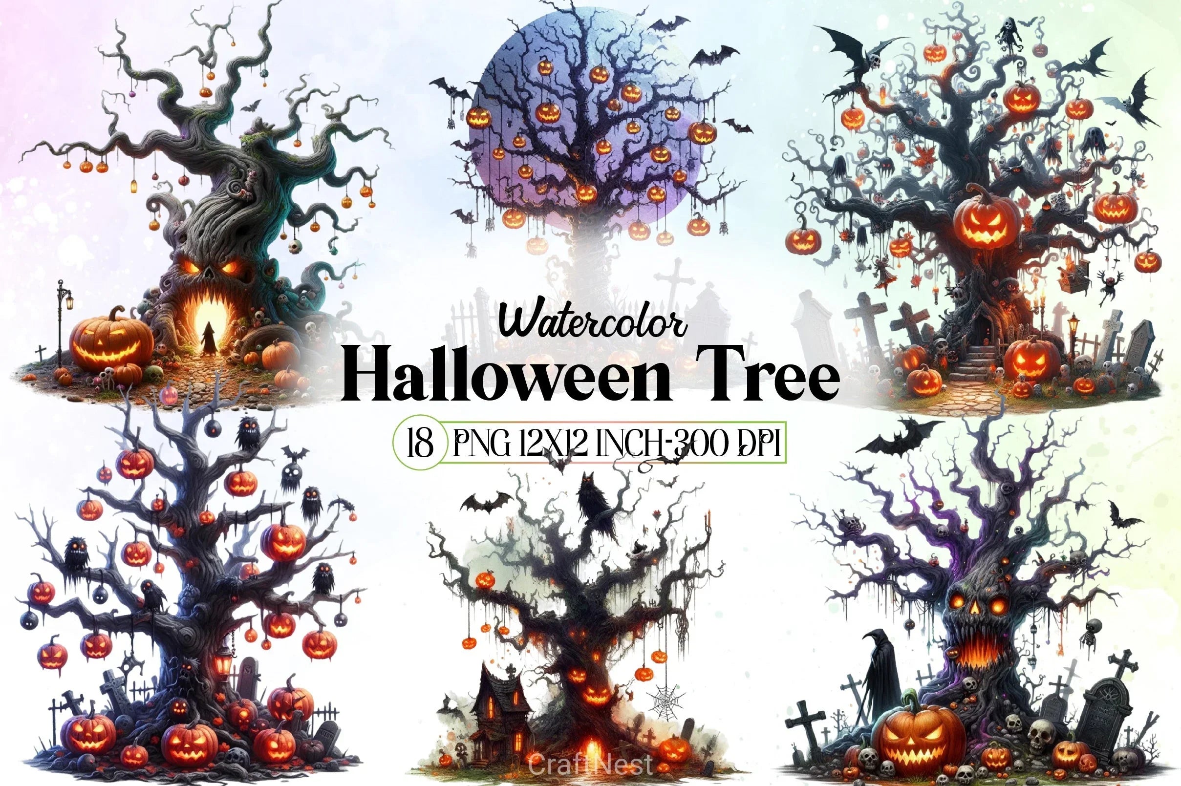 Halloween Tree Clipart Bundle 1 - CraftNest - Digital Crafting and Art