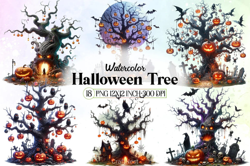Halloween Tree Clipart Bundle 1 - CraftNest - Digital Crafting and Art
