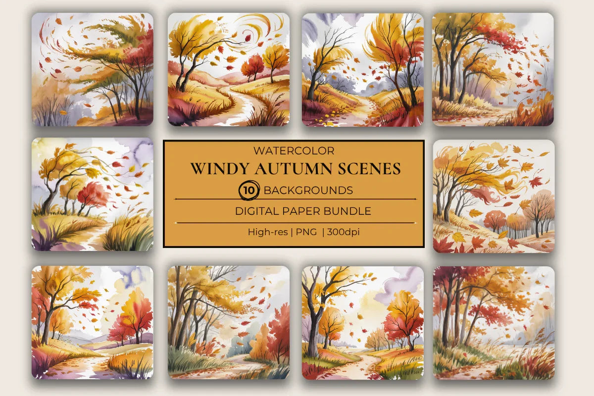 Windy Autumn Scenes Background Papers - CraftNest - Digital Crafting and Art