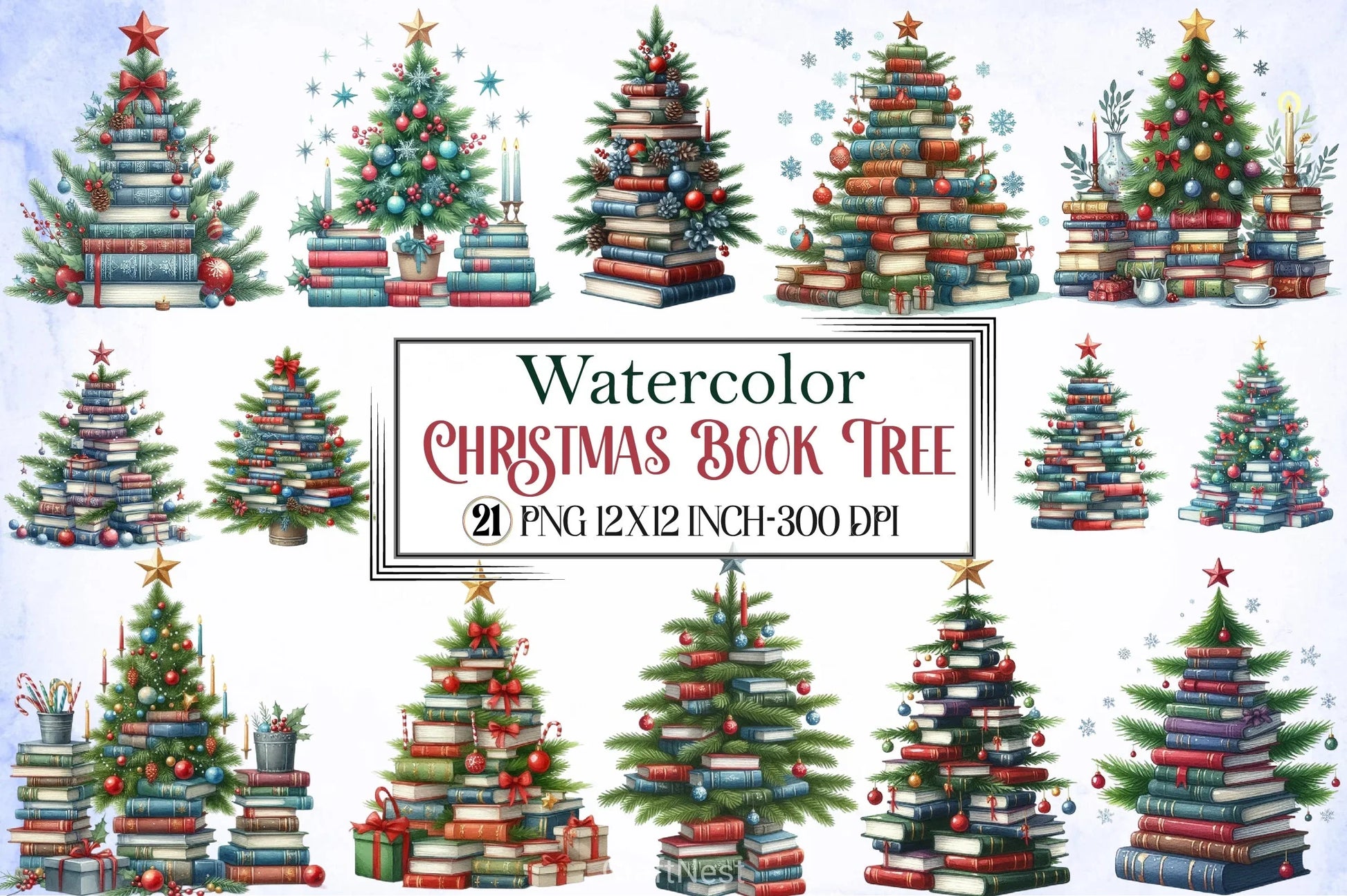 Christmas Book Tree Clipart Bundle - CraftNest - Digital Crafting and Art