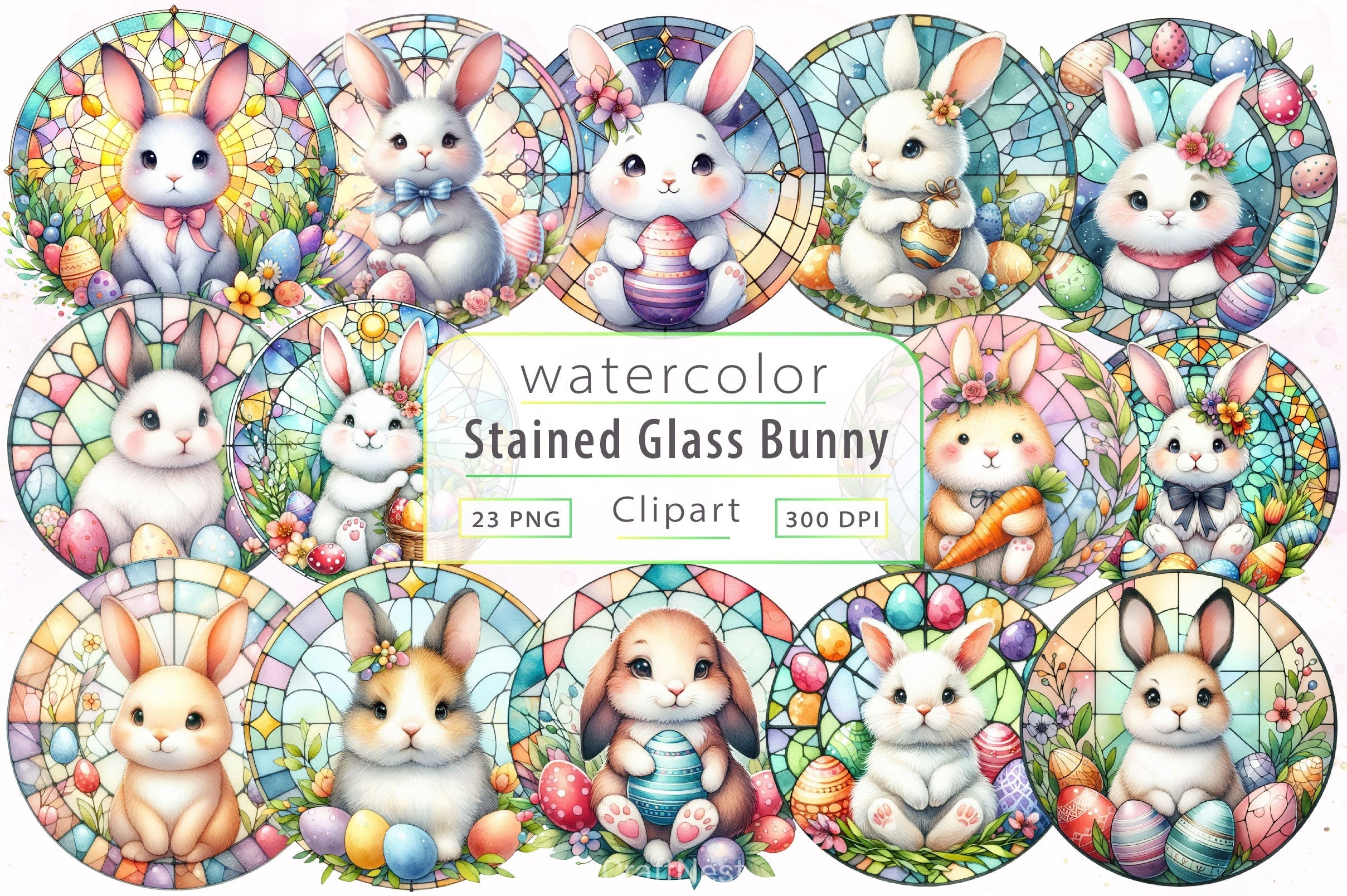 Stained Glass Easter Bunny Clipart Bundle
