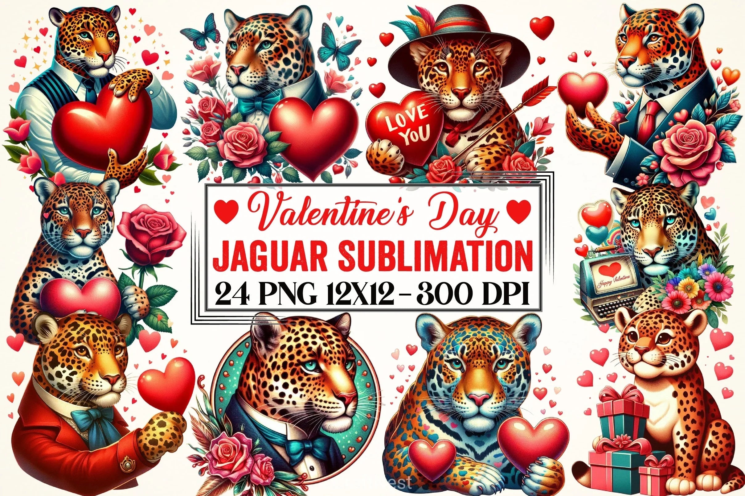Valentine's Day Jaguar Clipart Bundle - CraftNest - Digital Crafting and Art