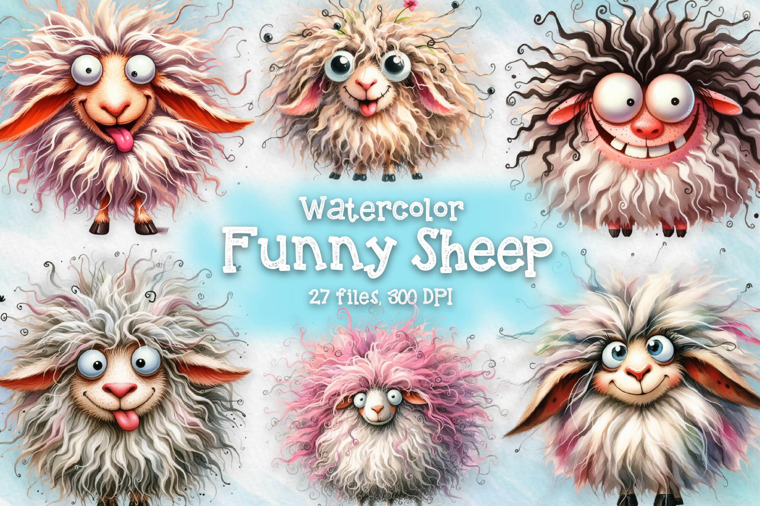 Funny Sheep Animals Clipart Bundle